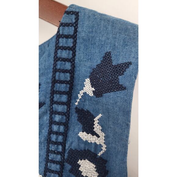 Blue Rain Chambray Embroidered Shift Mini Dress Women's XS - Picture 3 of 9